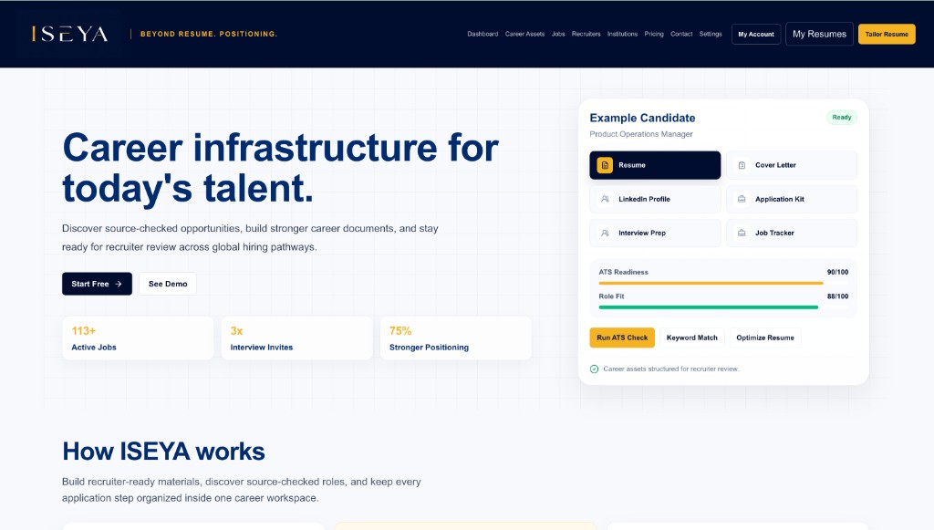 ISEYA career platform screenshot