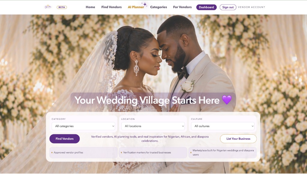 Iyeoba Weddings marketplace screenshot
